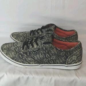 Vans Women 9.5 Atwood Canvas Paisley Low Top Sneakers Lace Up Black White